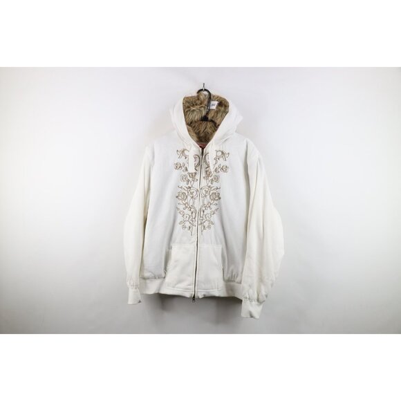 Vinatage Y2K Babydoll Womens 3XL Tribal Flower Heavy Faux Fur Lined Thick Hoodie - Picture 1 of 15